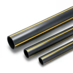 مواسير HDPE ضغط 8 بار PE 80 قطر خارجي 280 مم سمك 25.4 مم أسود مع خطوط صفراء