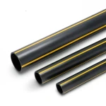أنابيب بلاستيك HDPE ضغط 8 بار PE 80، قطر خارجي 500 مم، سماكة 45.5 مم، أسود مع خطوط صفراء