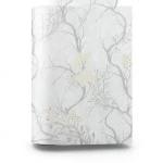 Italian Wallpaper Leaf-Patterned Design, Size 10mx1.06m, Pale Gray
