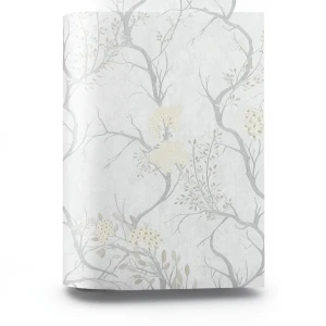Italian Wallpaper Leaf-Patterned Design, Size 10mx1.06m, Pale Gray