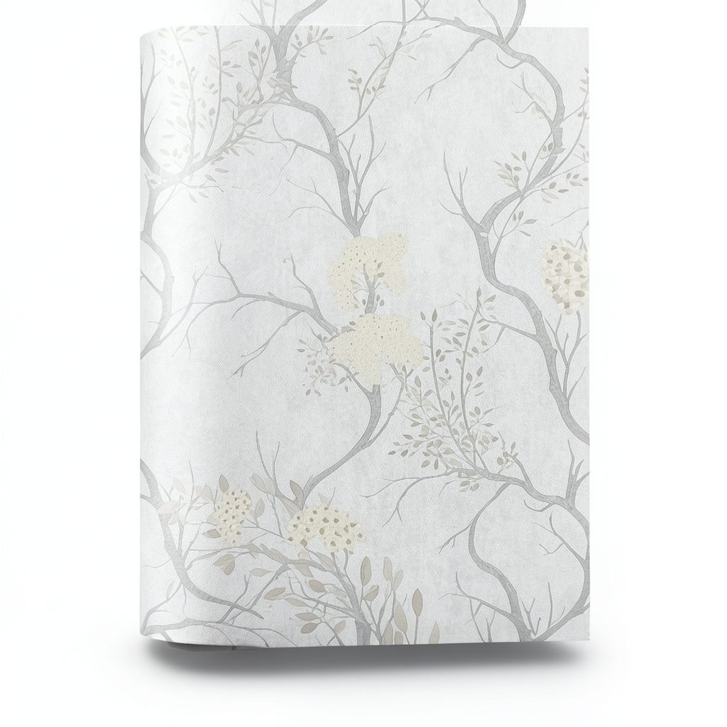 Italian Wallpaper Leaf-Patterned Design, Size 10mx1.06m, Pale Gray