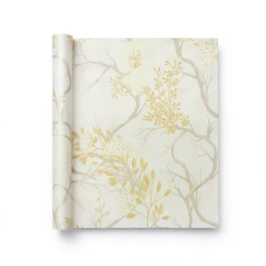 Italian Wallpaper Leaf-Patterned Design, Size 10mx1.06m, Creamy Color