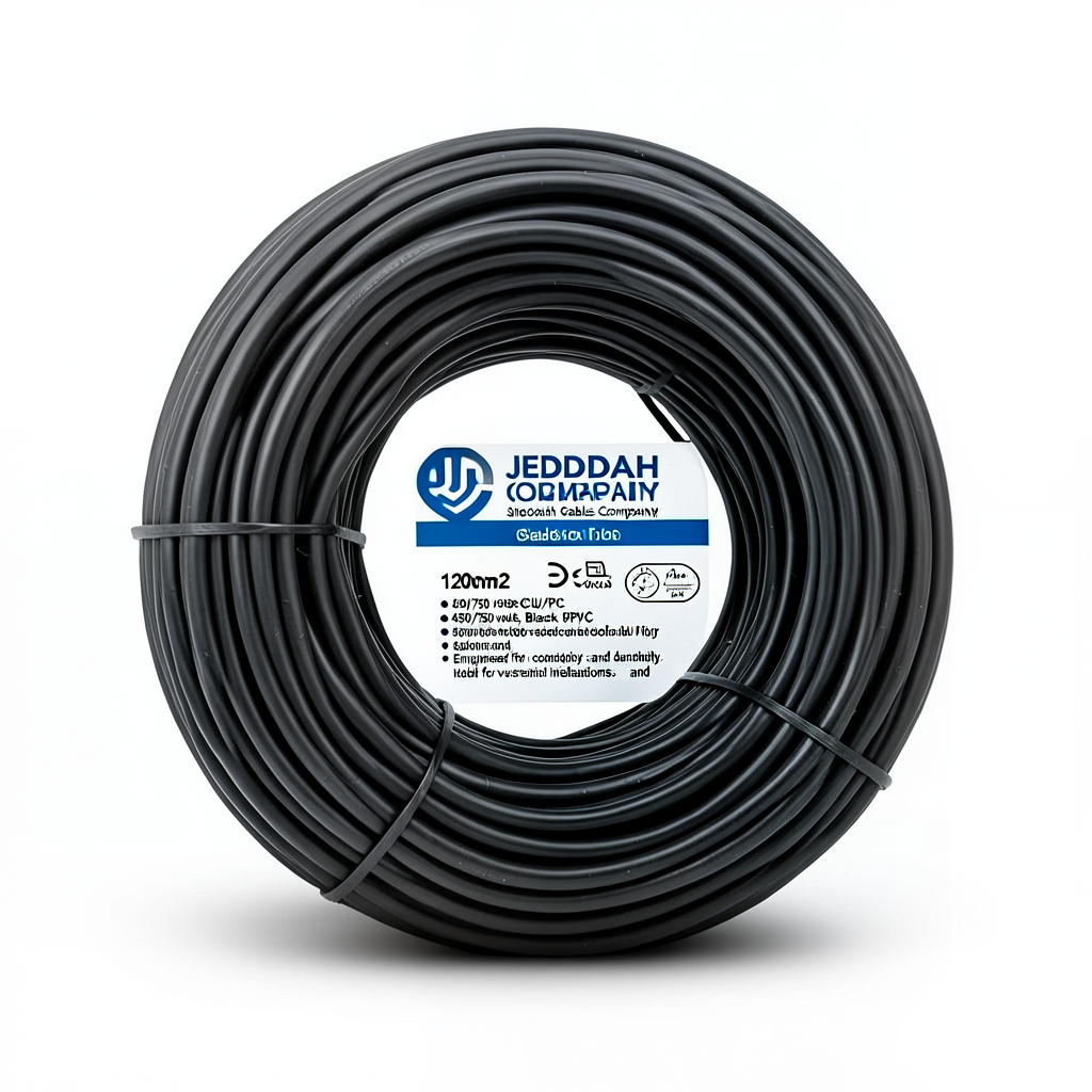120mm2 Single Core Stranded Electrical Wire CU/PVC, 450/750 volts, Black Color | Jeddah Cables Company