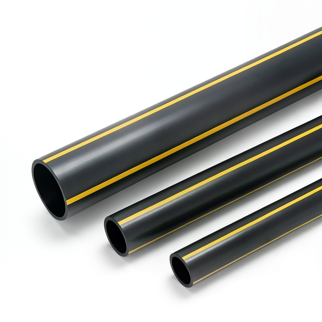 HDPE Plastic Pipe PN 4.8 Bar PE 80 OD 500 mm Thickness 28.4 mm Black Yellow Stripes