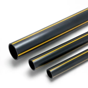 HDPE Plastic Pipe PN 4.8 Bar PE 80 630 mm Thickness 35.8 mm Black with Yellow Stripes