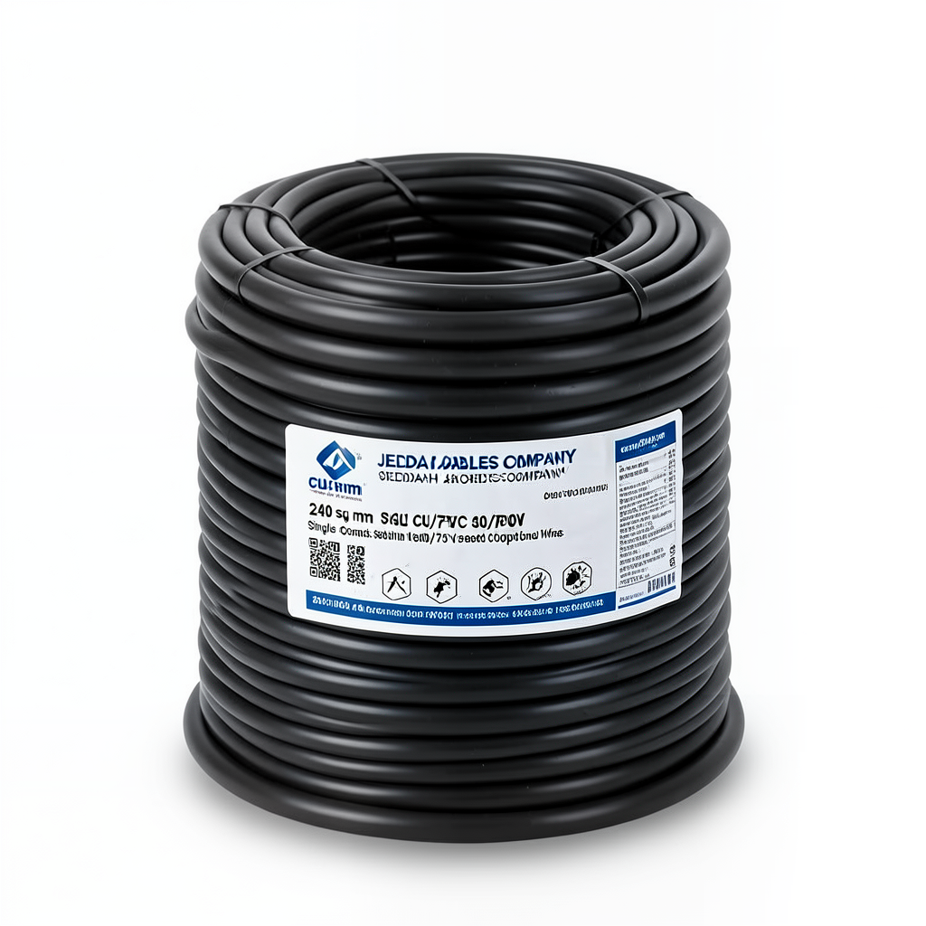 240sq mm Single Core Stranded Wire CU/PVC, 450/750 Voltage, Black Color | Jeddah Cables Company