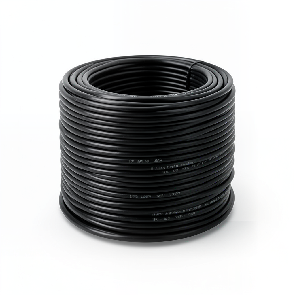 لفة سلك كهرباء AWM نحاس مجدول 1/0 AWG، 600 فولت، معزول PVC، أسود، 2500 قدم | شركة الفنار