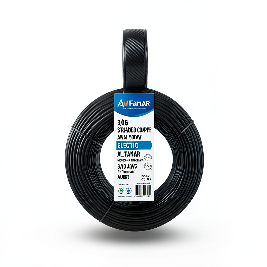 3/0 AWG Stranded Copper AWM Electric Wire, 600V, PVC Insulated, Black, 2500ft | Al Fanar
