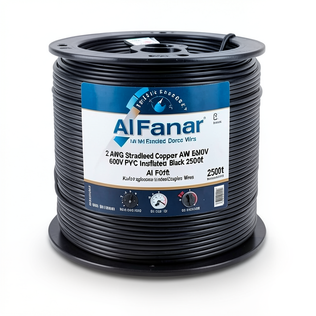 سلك كهرباء AWM نحاس مجدول 2 AWG 600 فولت معزول PVC أسود 2500 قدم | شركة الفنار
