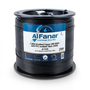 سلك كهرباء AWM نحاس مجدول 2 AWG 600 فولت معزول PVC أسود 2500 قدم | شركة الفنار