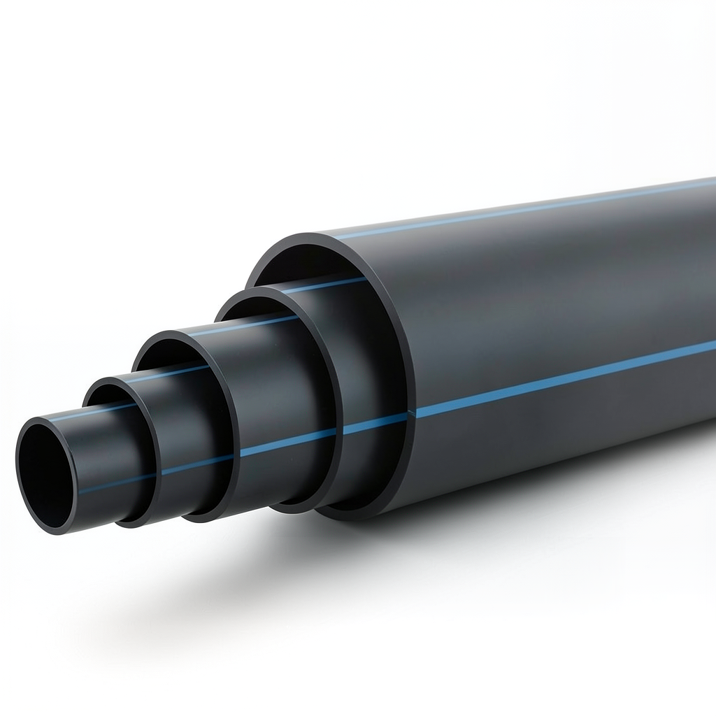 HDPE Polyethylene Plastic Pipe 10 Bar Pressure PE 80, 400 mm Outer Diameter, SDR 13.6, Black