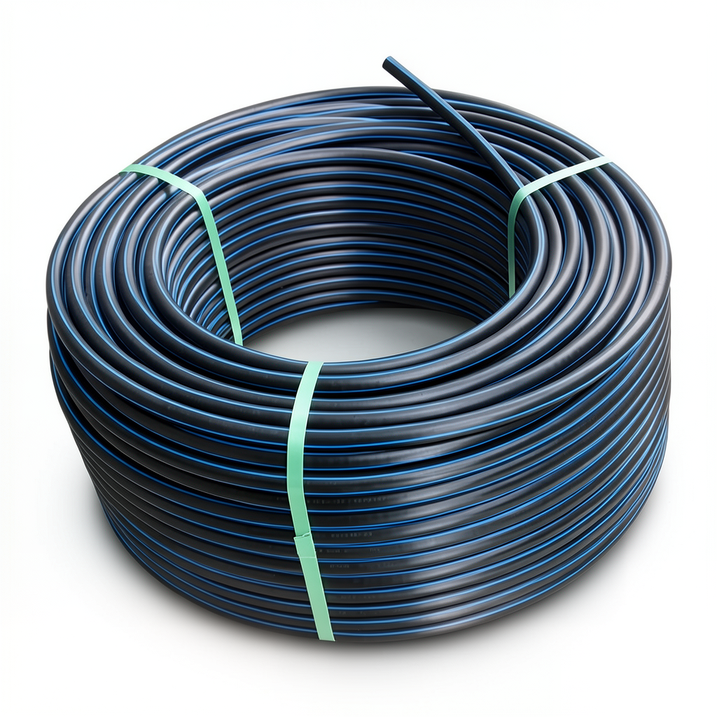 HDPE Plastic Coil Pipe PN 4 Bar PE 80 OD 110 mm SDR 41 Black with Blue Stripes