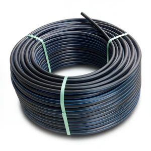 HDPE Plastic Coil Pipe Nominal Pressure 4 Bar PE 80 OD 125 mm SDR 41 Black with Blue Stripes