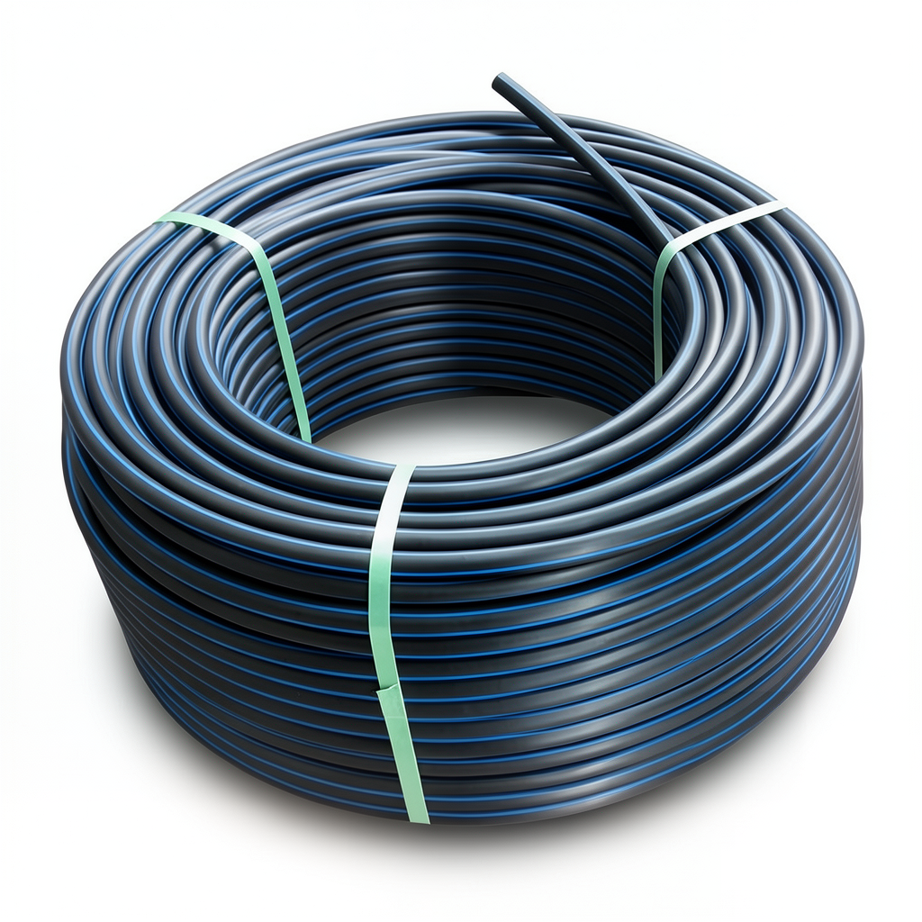 لفة أنابيب بلاستيك HDPE ضغط 4 بار PE 80 قطر خارجي 140 مم SDR 41 أسود مع خط أزرق