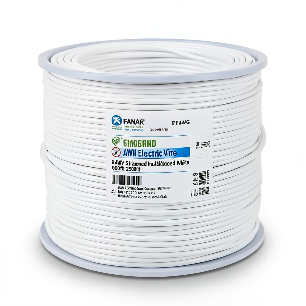 سلك كهرباء AWM نحاس مجدول 8 AWG 600 فولت معزول PVC أبيض 2500 قدم | شركة الفنار