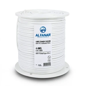 لفة سلك كهرباء AWM نحاس مجدول 4 AWG 600 فولت معزول PVC أبيض 2500 قدم | شركة الفنار