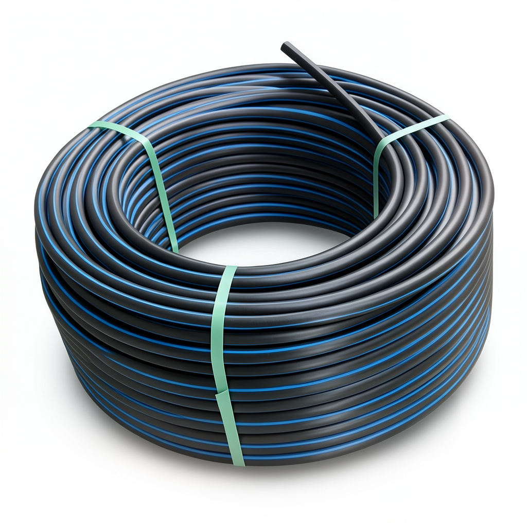 HDPE Plastic Coil Pipe PN 4 Bar PE 80 OD 110 mm SDR 41 Black with Blue Stripes