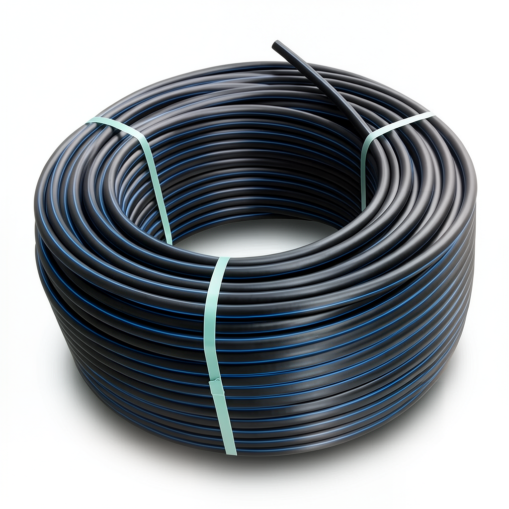 لفة أنابيب بلاستيك HDPE ضغط 4 بار PE 80 قطر خارجي 140 مم SDR 41 أسود مع خط أزرق