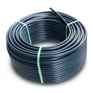 HDPE Plastic Coil Pipe Nominal Pressure 4 Bar PE 80, 110 mm SDR 33 Black with Blue Stripes