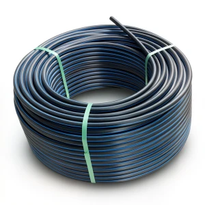 لفة أنابيب HDPE ضغط 4 بار PE 80 قطر خارجي 125 مم SDR 33 أسود مع خطوط زرقاء