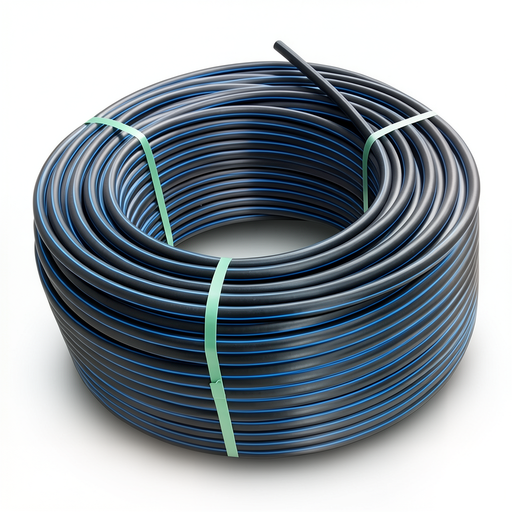 HDPE Plastic Coil Pipe PN 4 Bar PE 80 OD 125 mm SDR 33 Black with Blue Stripes