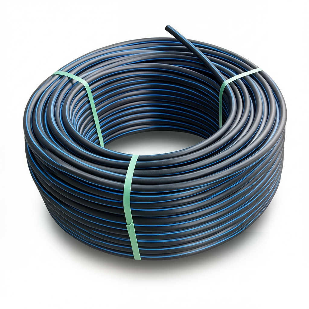 لفة أنابيب بلاستيك HDPE ضغط 4 بار PE 80 قطر خارجي 160 مم SDR 33 أسود مع خط أزرق