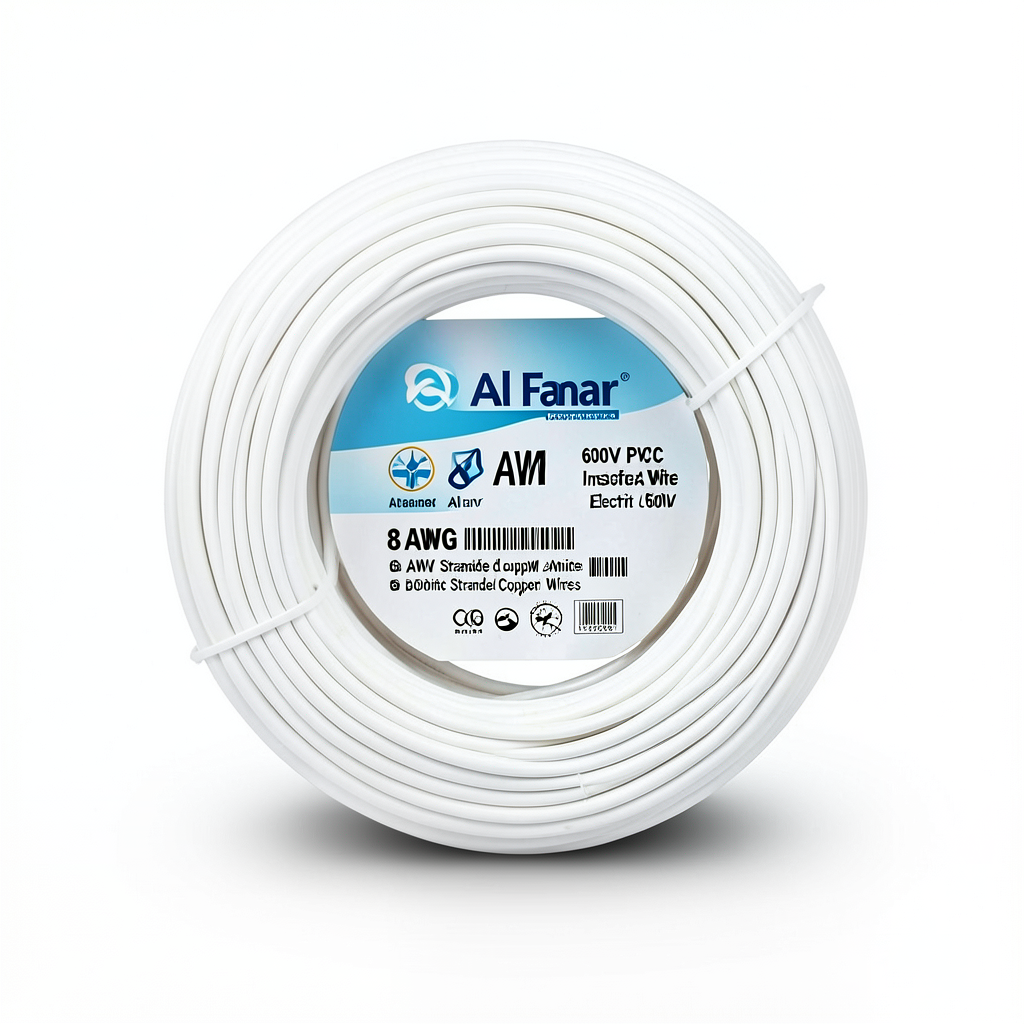 سلك كهرباء AWM نحاس مجدول 8 AWG 600 فولت معزول PVC أبيض 2500 قدم | شركة الفنار