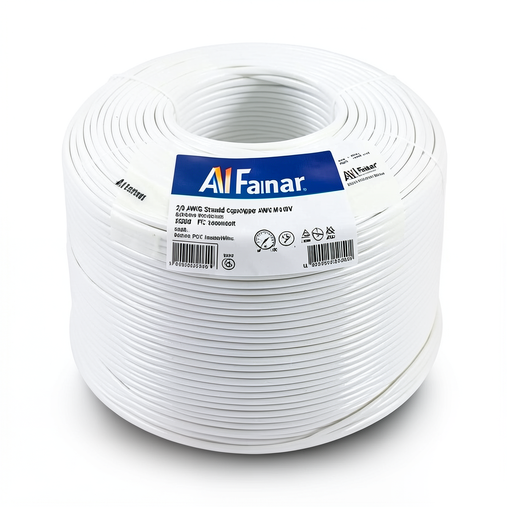 سلك AWM نحاس مجدول 2/0 AWG جهد 600 فولت عزل PVC أبيض طول 2500 قدم | شركة الفنار