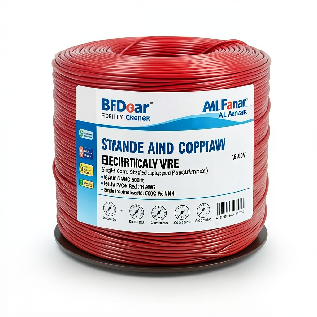 سلك كهرباء مفرد AWM نحاس مجدول 600 فولت مقاس 16 AWG عزل PVC احمر طول 2500 قدم | شركة الفنار