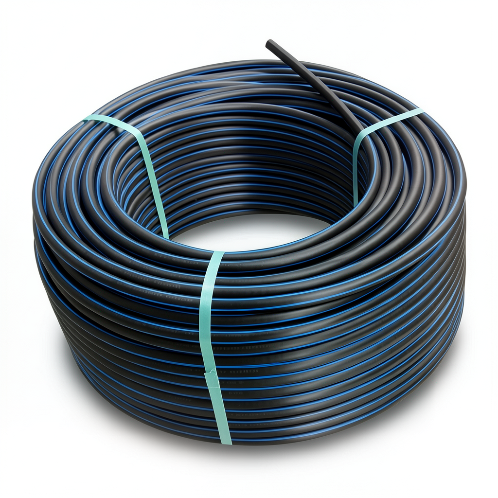 لفة أنابيب بلاستيك HDPE ضغط 4 بار PE 80 قطر خارجي 90 مم SDR 33 أسود مع خط أزرق