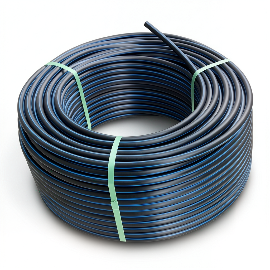 لفة أنابيب بلاستيك HDPE ضغط 6 بار PE 80 قطر خارجي 40 مم SDR 22 أسود مع خط أزرق