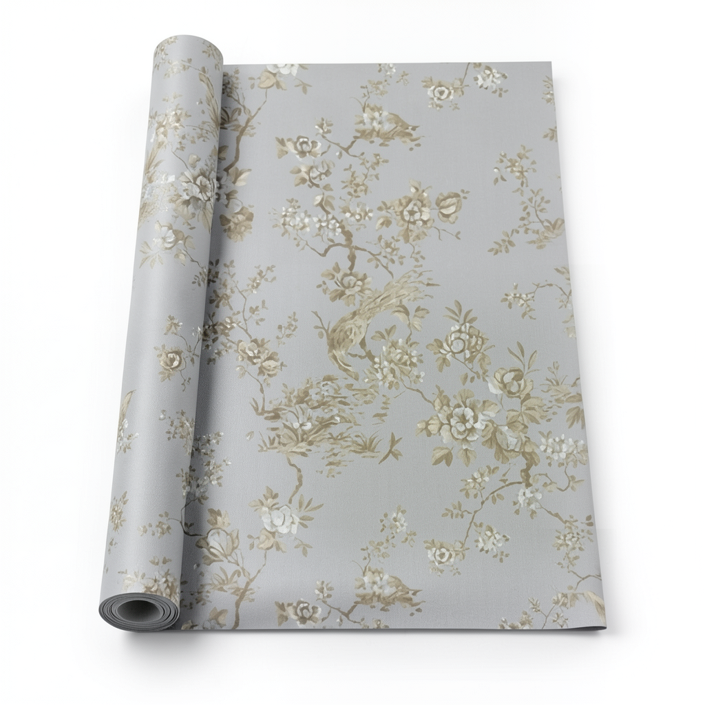 Italian Wallpaper Gray Color Floral Design, Size 10m x 1.06m, Model RC19050