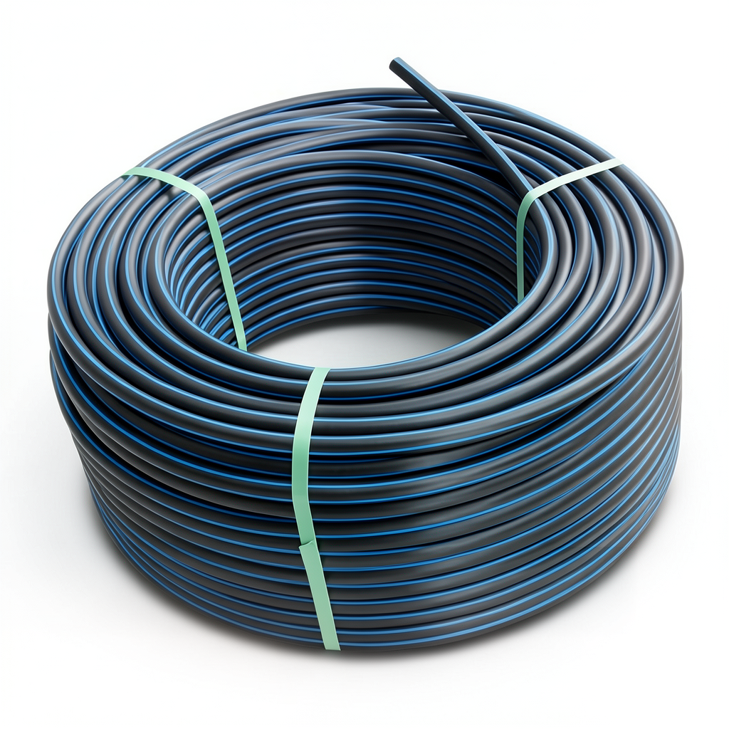 HDPE Plastic Coil Pipe PN 6 Bar PE 80 OD 140 mm SDR 22 Black with Blue Stripes