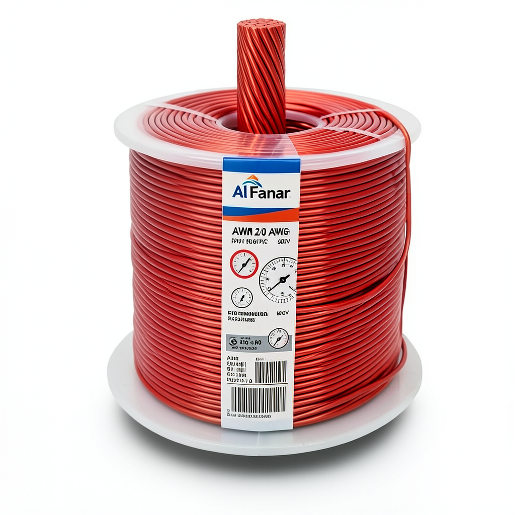 سلك كهرباء مفرد AWM نحاس مجدول 2/0 AWG، 600 فولت، عزل PVC احمر، 500 قدم | شركة الفنار