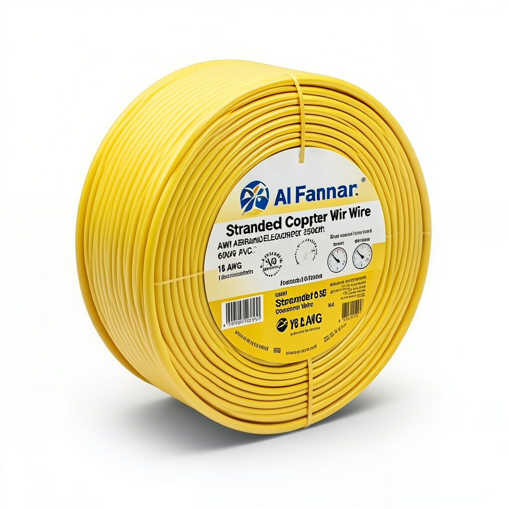 لفة سلك كهرباء امريكي AWM نحاس مجدول 600 فولت 18 AWG معزول PVC أصفر 2500 قدم | شركة الفنار