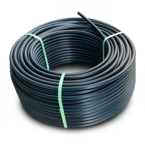 HDPE Plastic Coil Pipe PN 6 Bar PE 80 63 mm SDR 22 Black with Blue Stripes