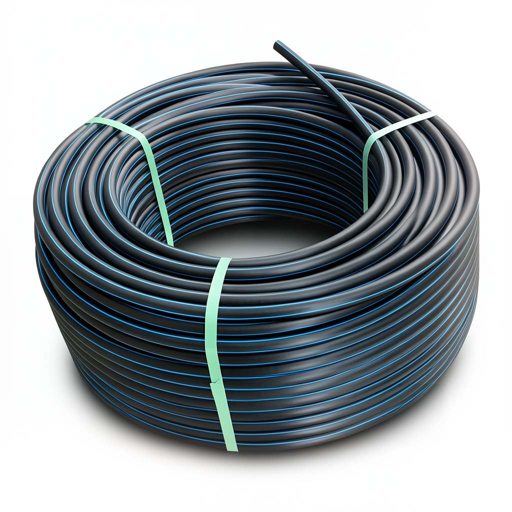 HDPE Plastic Coil Pipe PN 6 Bar PE 80 63 mm SDR 22 Black with Blue Stripes