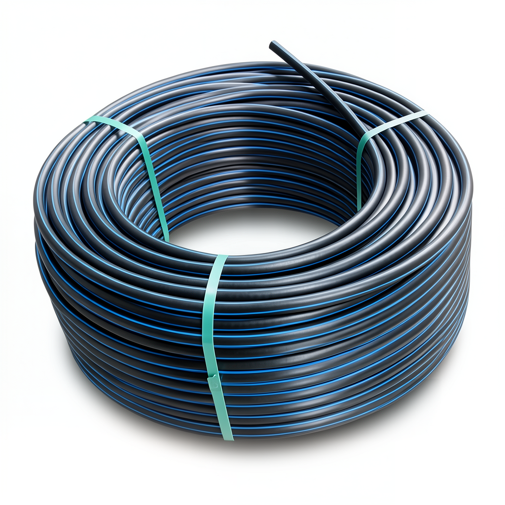 لفة أنابيب HDPE ضغط 6 بار PE 80 قطر خارجي 75 مم SDR 22 أسود مع خط أزرق