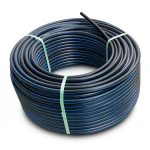HDPE Plastic Coil Pipe PN 6 Bar PE 80, 125 mm Diameter SDR 22 Black with Blue Stripes