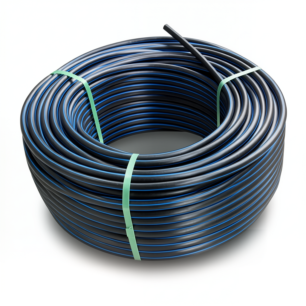 HDPE Plastic Coil Pipe PN 6 Bar PE 80 OD 140 mm SDR 22 Black with Blue Stripes
