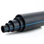 HDPE Plastic Pipe Pressure 6 Bar PE 100 Size 180 mm SDR 26 Black Blue Stripes