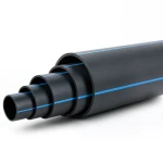 HDPE Polyethylene Pipe PN 5 Bar PE 80, 280 mm Diameter SDR 26 Black with Blue Stripes