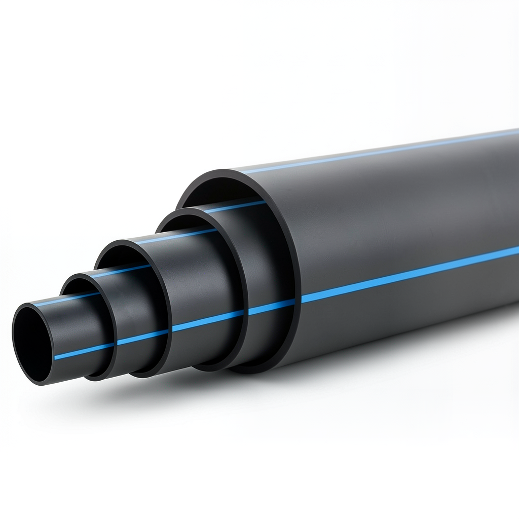 HDPE Polyethylene Pipe 5 Bar Pressure PE 80 OD 400 mm SDR 26 Black with Blue Stripes