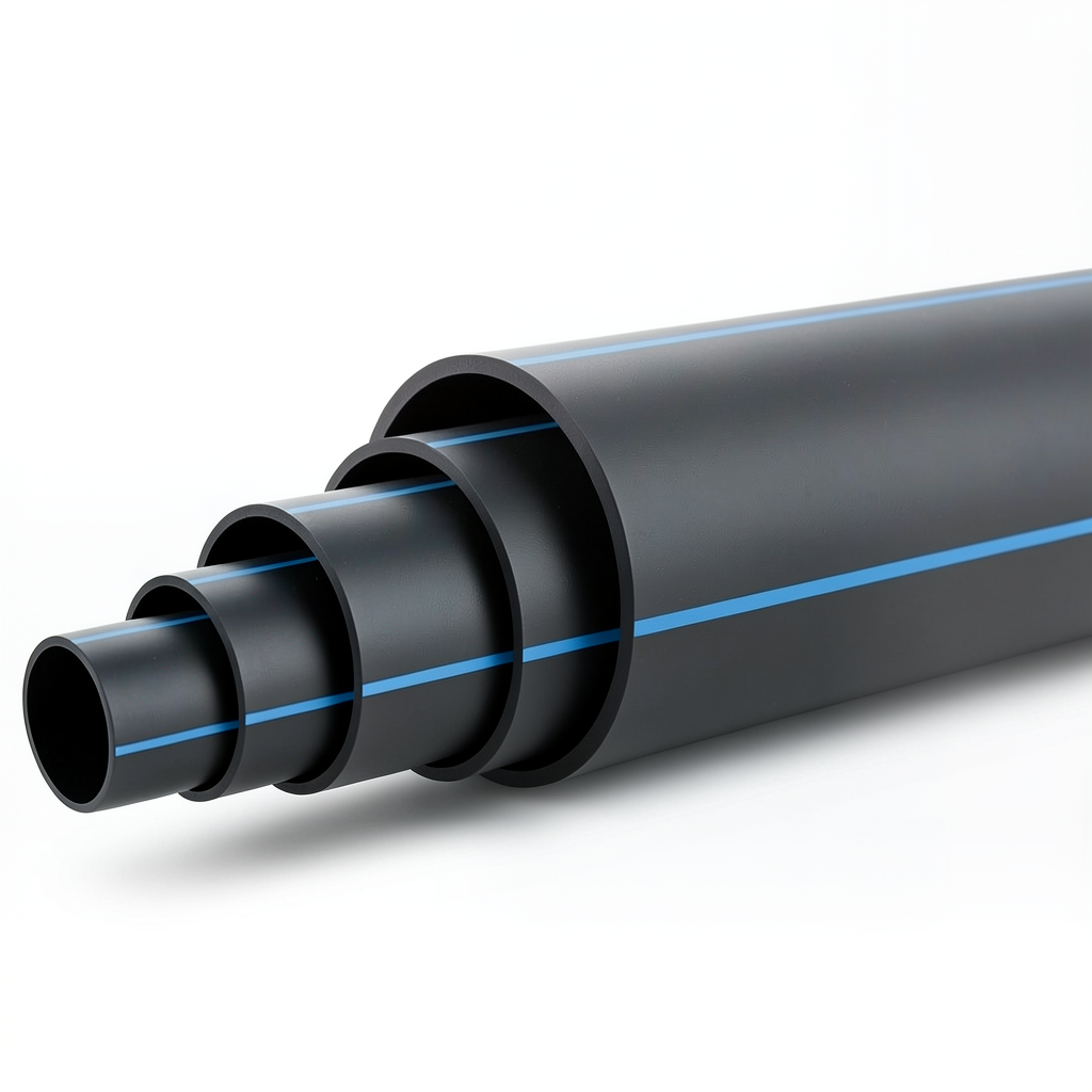 أنابيب HDPE ضغط 3.2 بار PE 80 قطر خارجي 400 مم SDR 41 أسود مع خطوط زرقاء