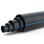 مواسير HDPE بولي ايثيلين ضغط اسمي 5 بار PE 80 قطر خارجي 500 مم SDR 26 اسود مع خطوط زرقاء
