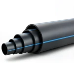 مواسير HDPE ضغط 5 بار PE 80 قطر خارجي 400 مم SDR 26 أسود مع خط أزرق
