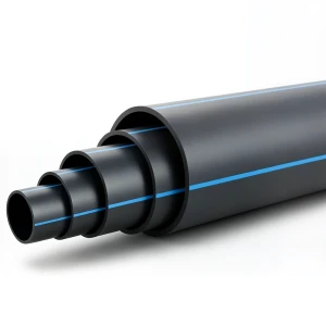 مواسير HDPE ضغط 5 بار PE 80 قطر خارجي 400 مم SDR 26 أسود مع خط أزرق