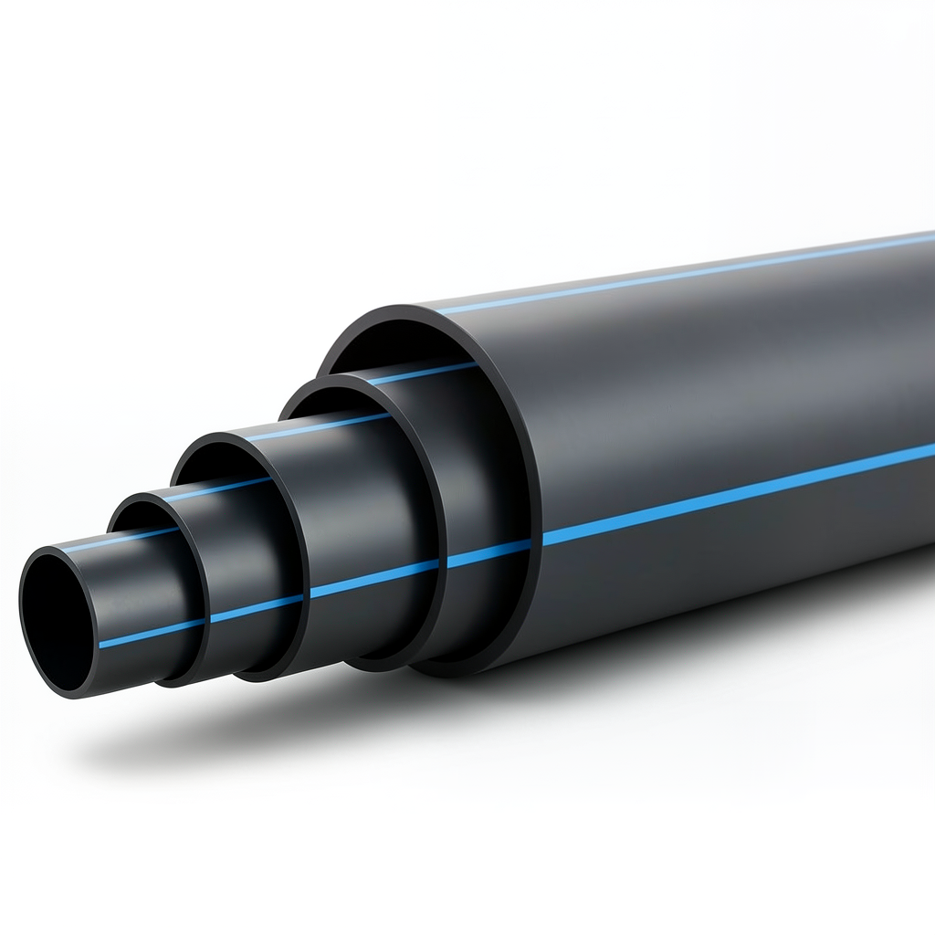 مواسير HDPE ضغط 5 بار PE 80 قطر خارجي 400 مم SDR 26 أسود مع خط أزرق