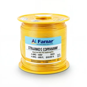 سلك كهرباء امريكي AWM نحاس مجدول 600 فولت 4 AWG عزل PVC لون أصفر 500 قدم | شركة الفنار