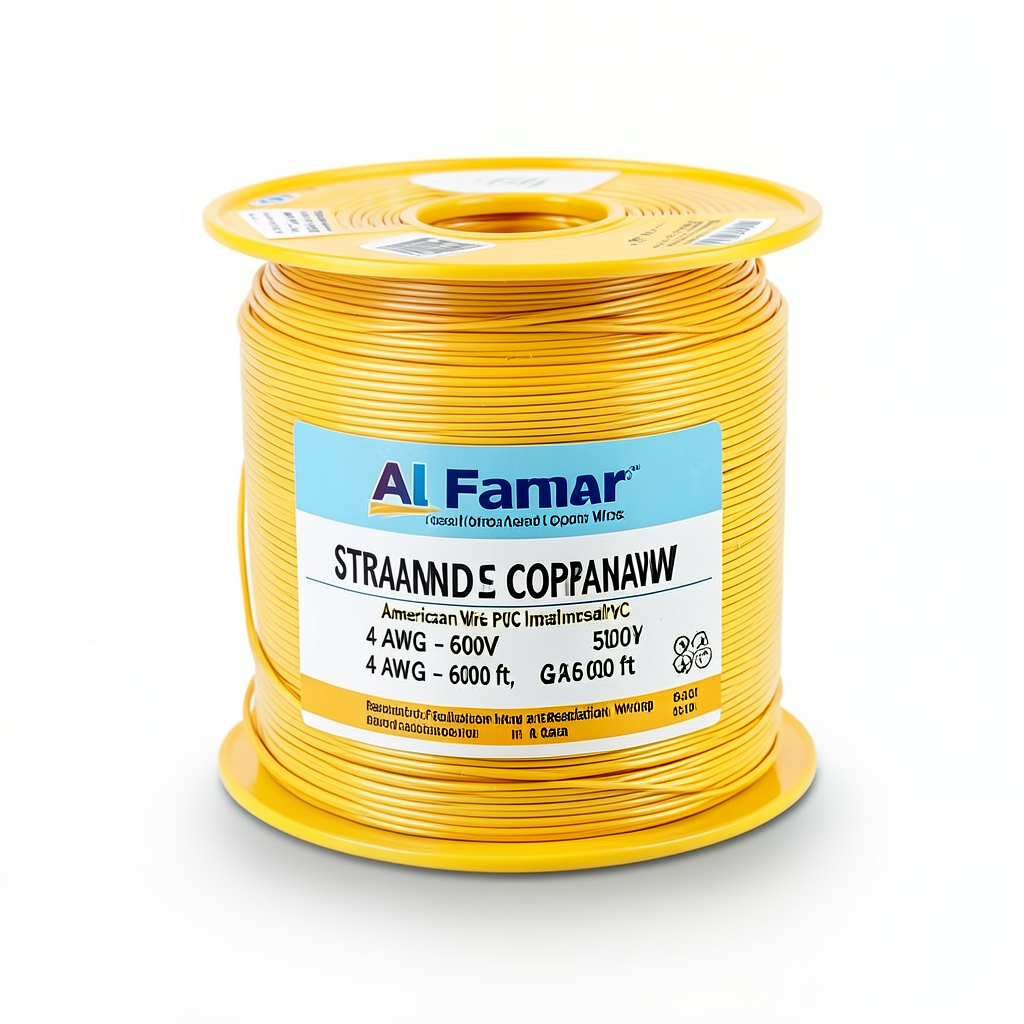 سلك كهرباء امريكي AWM نحاس مجدول 600 فولت 4 AWG عزل PVC لون أصفر 500 قدم | شركة الفنار